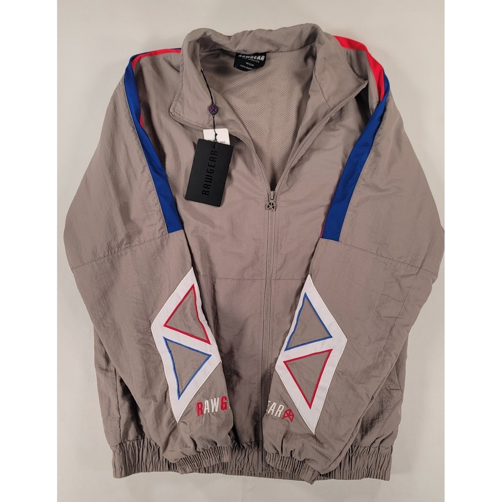RawGear Mens Medium Windbreaker Jacket Gray Full Zip Track Athletic NWT